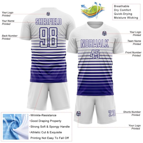 Custom White Dark Purple Gradient Pinstripe Sublimation Soccer Uniform Jersey
