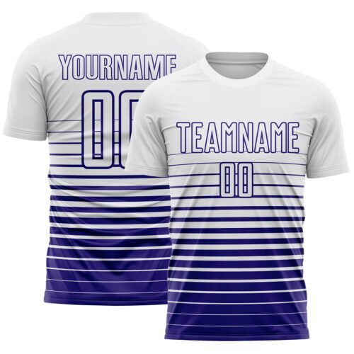 Custom White Dark Purple Gradient Pinstripe Sublimation Soccer Uniform Jersey