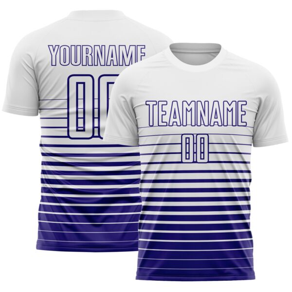 Custom White Dark Purple Gradient Pinstripe Sublimation Soccer Uniform Jersey