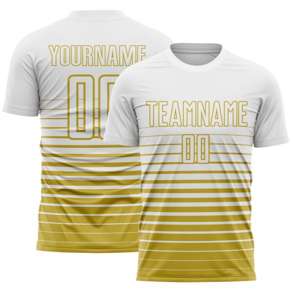 Custom White Old Gold Gradient Pinstripe Sublimation Soccer Uniform Jersey