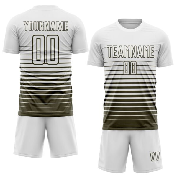 Custom White Olive Gradient Pinstripe Sublimation Soccer Uniform Jersey