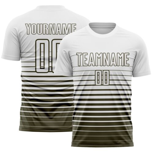 Custom White Olive Gradient Pinstripe Sublimation Soccer Uniform Jersey