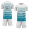Custom White Teal Gradient Pinstripe Sublimation Soccer Uniform Jersey