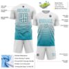 Custom White Teal Gradient Pinstripe Sublimation Soccer Uniform Jersey