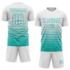Custom White Aqua Gradient Pinstripe Sublimation Soccer Uniform Jersey