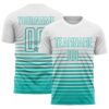 Custom White Aqua Gradient Pinstripe Sublimation Soccer Uniform Jersey