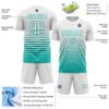 Custom White Aqua Gradient Pinstripe Sublimation Soccer Uniform Jersey