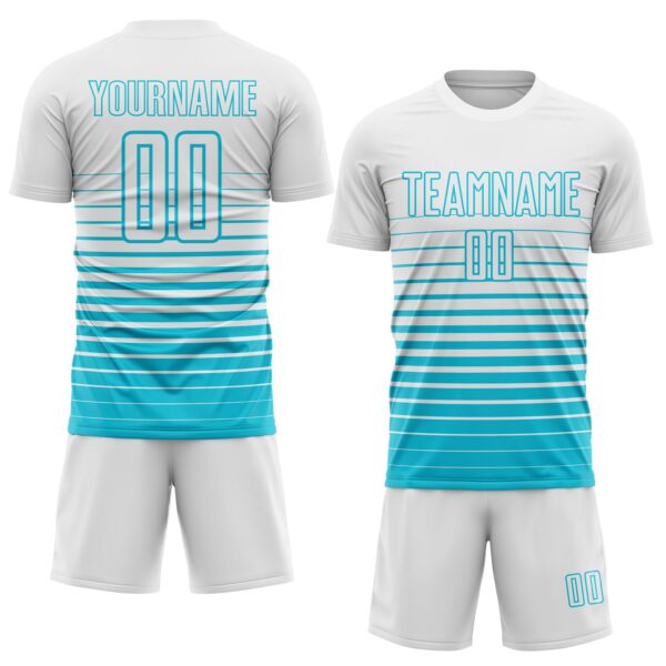 Custom White Lakes Blue Gradient Pinstripe Sublimation Soccer Uniform Jersey