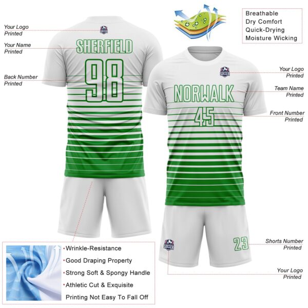 Custom White Grass Green Gradient Pinstripe Sublimation Soccer Uniform Jersey