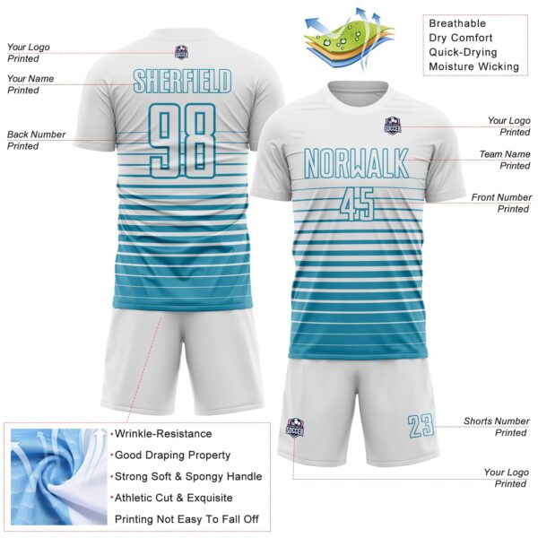 Custom White Panther Blue Gradient Pinstripe Sublimation Soccer Uniform Jersey