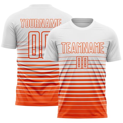 Custom White Orange Gradient Pinstripe Sublimation Soccer Uniform Jersey