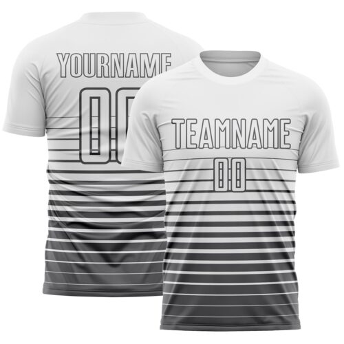 Custom White Steel Gray Gradient Pinstripe Sublimation Soccer Uniform Jersey