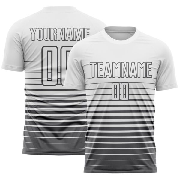 Custom White Steel Gray Gradient Pinstripe Sublimation Soccer Uniform Jersey