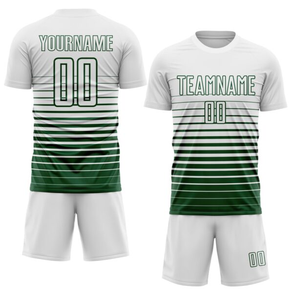 Custom White Green Gradient Pinstripe Sublimation Soccer Uniform Jersey