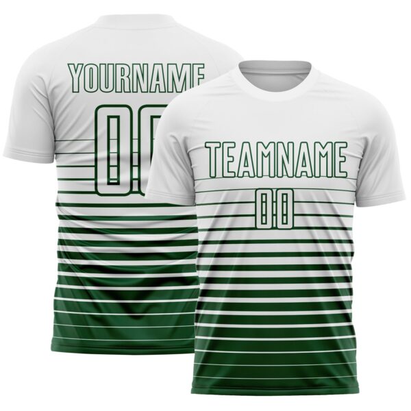 Custom White Green Gradient Pinstripe Sublimation Soccer Uniform Jersey