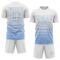 Custom White Light Blue Gradient Pinstripe Sublimation Soccer Uniform Jersey