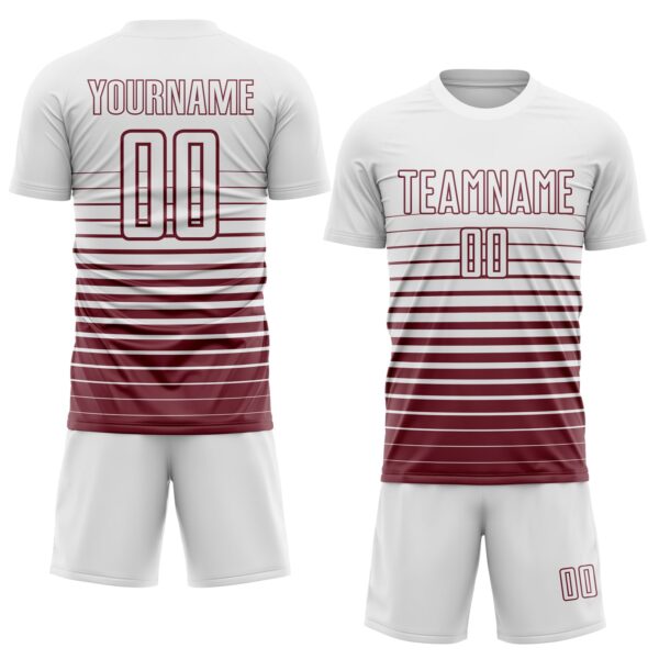 Custom White Burgundy Gradient Pinstripe Sublimation Soccer Uniform Jersey
