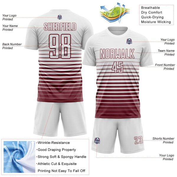 Custom White Burgundy Gradient Pinstripe Sublimation Soccer Uniform Jersey