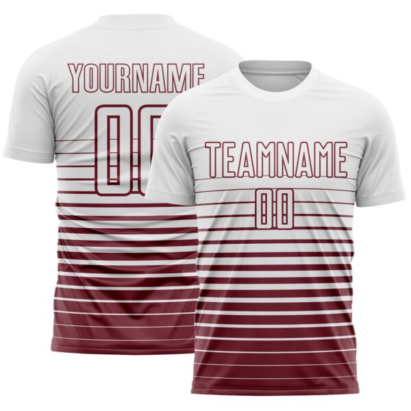 Custom White Burgundy Gradient Pinstripe Sublimation Soccer Uniform Jersey