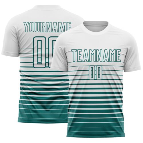 Custom White Teal Gradient Pinstripe Sublimation Soccer Uniform Jersey