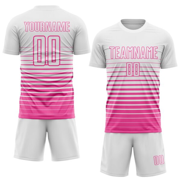 Custom White Pink Gradient Pinstripe Sublimation Soccer Uniform Jersey