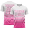 Custom White Pink Gradient Pinstripe Sublimation Soccer Uniform Jersey