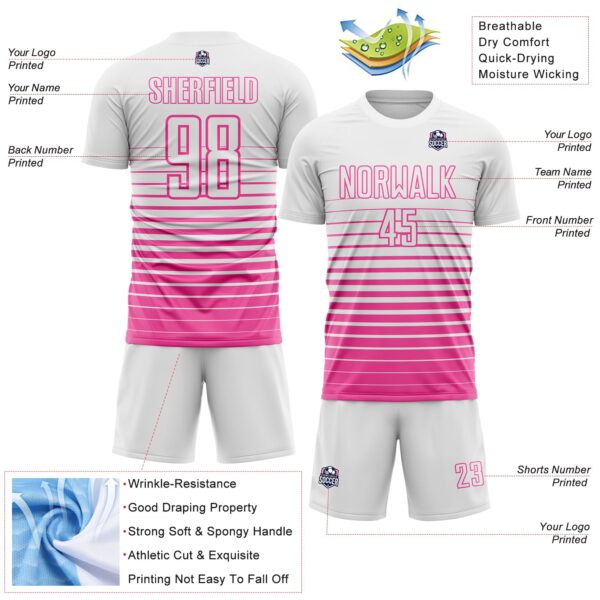 Custom White Pink Gradient Pinstripe Sublimation Soccer Uniform Jersey