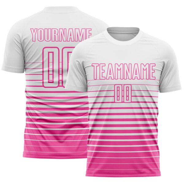Custom White Pink Gradient Pinstripe Sublimation Soccer Uniform Jersey