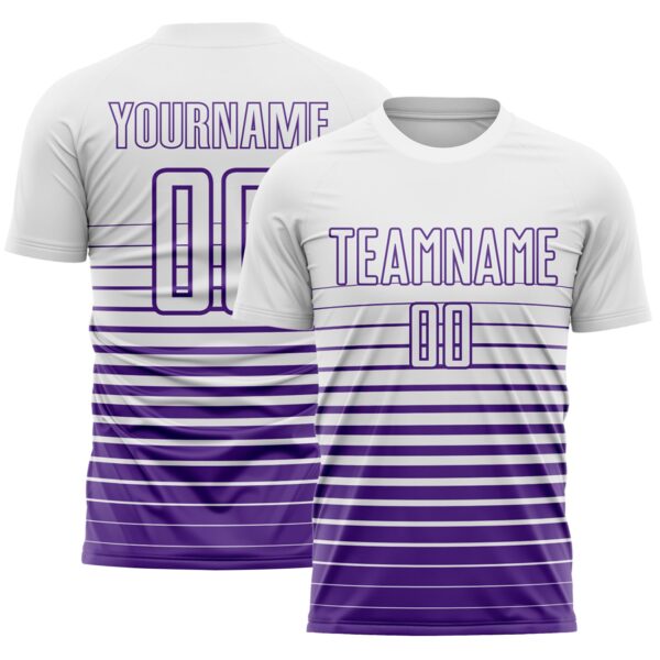 Custom White Purple Gradient Pinstripe Sublimation Soccer Uniform Jersey