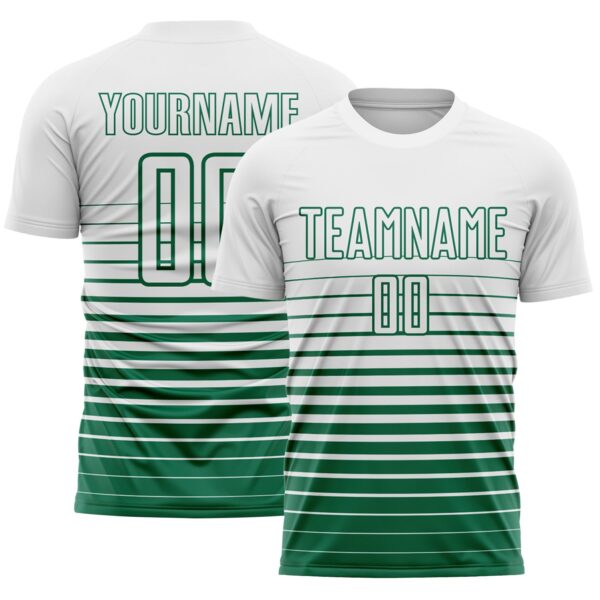 Custom White Kelly Green Gradient Pinstripe Sublimation Soccer Uniform Jersey
