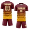 Custom Burgundy White-Gold Gradient Pinstripe Sublimation Soccer Uniform Jersey