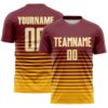 Custom Burgundy White-Gold Gradient Pinstripe Sublimation Soccer Uniform Jersey