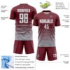 Custom Burgundy White-Gray Gradient Pinstripe Sublimation Soccer Uniform Jersey