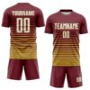 Custom Burgundy White-Old Gold Gradient Pinstripe Sublimation Soccer Uniform Jersey