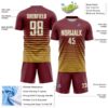 Custom Burgundy White-Old Gold Gradient Pinstripe Sublimation Soccer Uniform Jersey