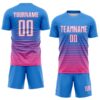 Custom Powder Blue White-Pink Gradient Pinstripe Sublimation Soccer Uniform Jersey