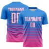 Custom Powder Blue White-Pink Gradient Pinstripe Sublimation Soccer Uniform Jersey