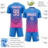Custom Powder Blue White-Pink Gradient Pinstripe Sublimation Soccer Uniform Jersey