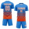 Custom Powder Blue White-Orange Gradient Pinstripe Sublimation Soccer Uniform Jersey