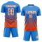 Custom Powder Blue White-Orange Gradient Pinstripe Sublimation Soccer Uniform Jersey