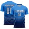 Custom Powder Blue White-Navy Gradient Pinstripe Sublimation Soccer Uniform Jersey