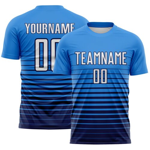 Soccer6742 Custom Powder Blue White-Navy Gradient Pinstripe Sublimation Soccer Uniform Jersey
