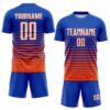 Custom Thunder Blue White-Orange Gradient Pinstripe Sublimation Soccer Uniform Jersey