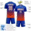 Custom Thunder Blue White-Orange Gradient Pinstripe Sublimation Soccer Uniform Jersey