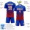 Custom Thunder Blue White-Red Gradient Pinstripe Sublimation Soccer Uniform Jersey