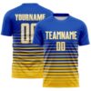 Custom Thunder Blue White-Yellow Gradient Pinstripe Sublimation Soccer Uniform Jersey