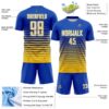 Custom Thunder Blue White-Yellow Gradient Pinstripe Sublimation Soccer Uniform Jersey