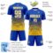 Custom Thunder Blue White-Yellow Gradient Pinstripe Sublimation Soccer Uniform Jersey