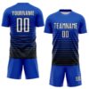 Custom Thunder Blue White-Black Gradient Pinstripe Sublimation Soccer Uniform Jersey
