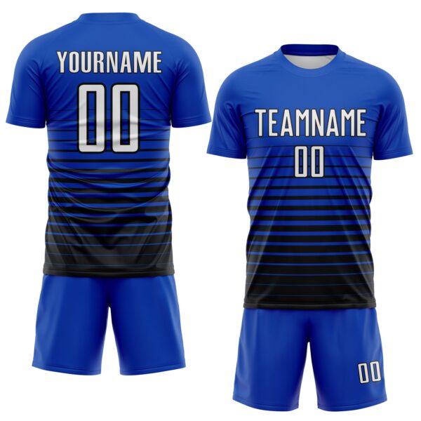 Custom Thunder Blue White-Black Gradient Pinstripe Sublimation Soccer Uniform Jersey
